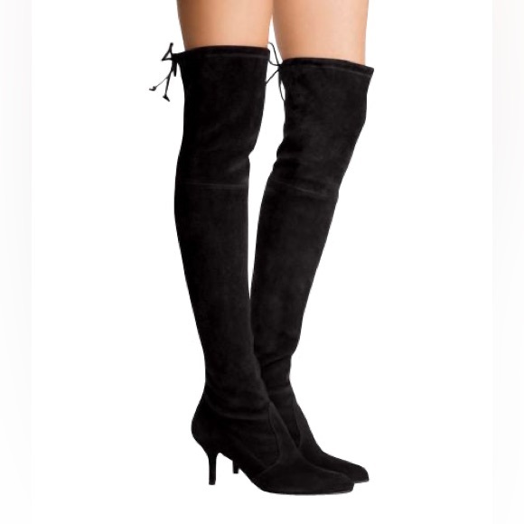 Stuart Weitzman Shoes - STUART WEITZMAN Women's Black Suede Solid Tiemodel Over-The-Knee Boot Size 7.5